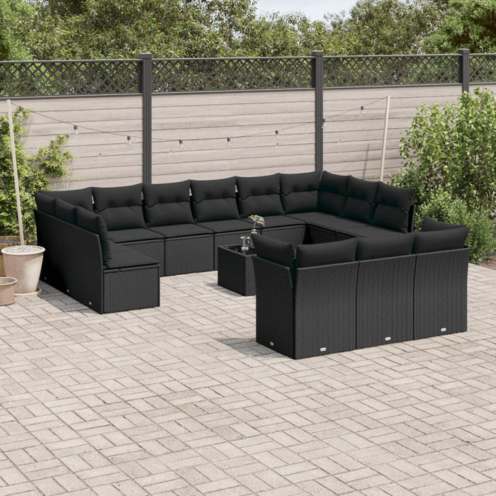 Set mobilier de grădină cu perne, 14 piese, negru, poliratan - WALTI WALTI