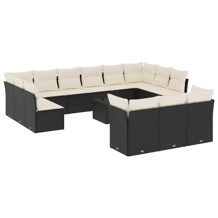 Set mobilier de grădină cu perne, 14 piese, negru, poliratan - WALTI WALTI