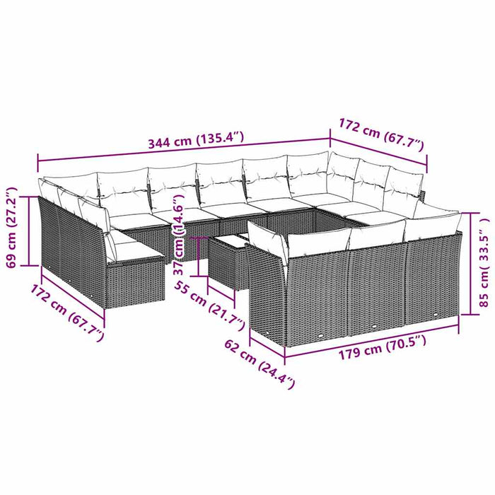 Set mobilier de grădină cu perne, 14 piese, negru, poliratan - WALTI WALTI