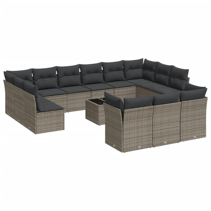 Set mobilier de grădină cu perne, 14 piese, gri, poliratan - WALTI WALTI