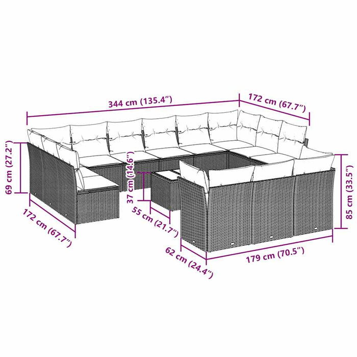 Set mobilier de grădină cu perne,14 piesegri deschis, poliratan - WALTI WALTI