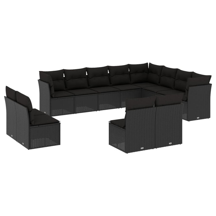 Set canapele de grădină, 12 piese, cu perne, negru, poliratan - WALTI WALTI