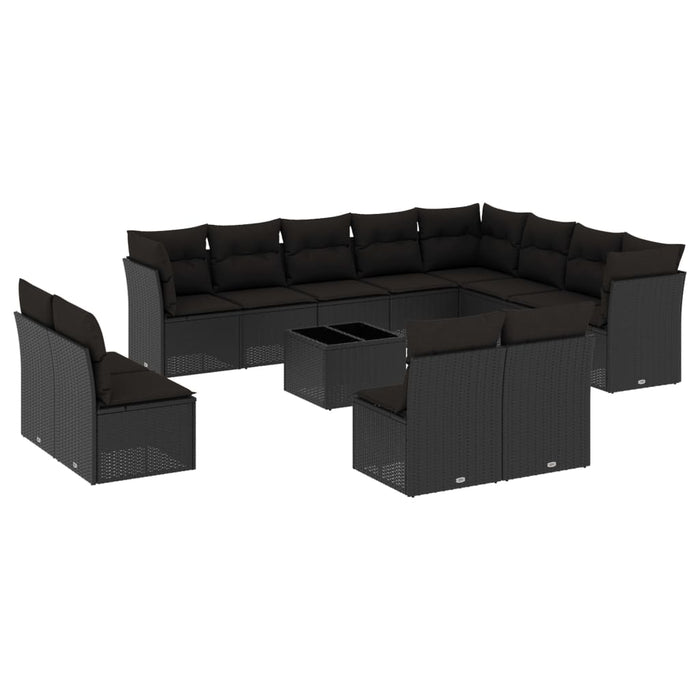 Set mobilier de grădină cu perne, 13 piese, negru, poliratan - WALTI WALTI