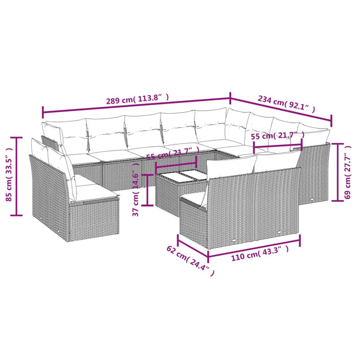 Set mobilier de grădină cu perne, 13 piese, negru, poliratan - WALTI WALTI