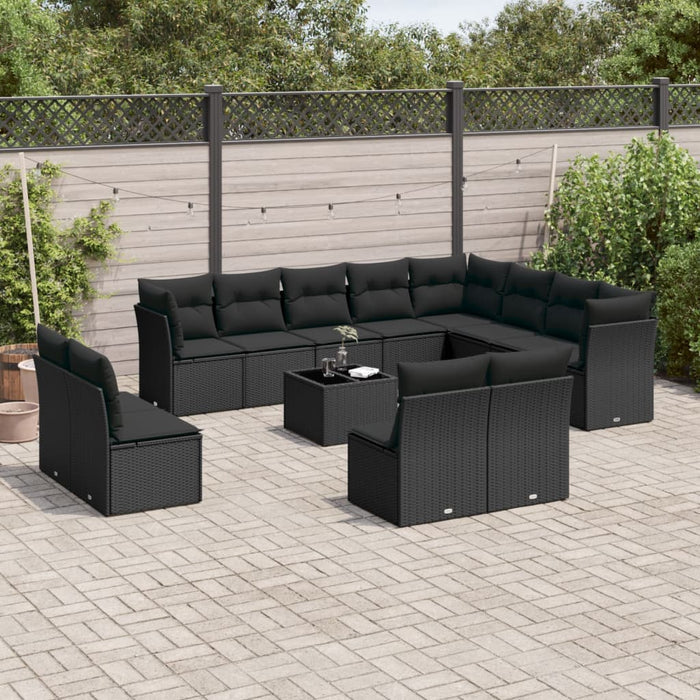 Set mobilier de grădină cu perne, 13 piese, negru, poliratan - WALTI WALTI
