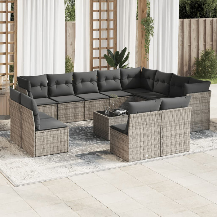 Set mobilier de grădină cu perne, 13 piese, gri, poliratan WALTI