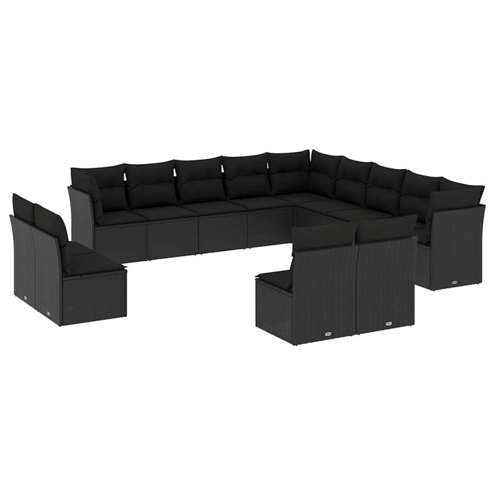Set mobilier de grădină cu perne, 13 piese, negru, poliratan WALTI