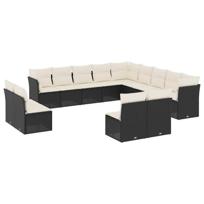 Set mobilier de grădină cu perne, 13 piese, negru, poliratan - WALTI WALTI