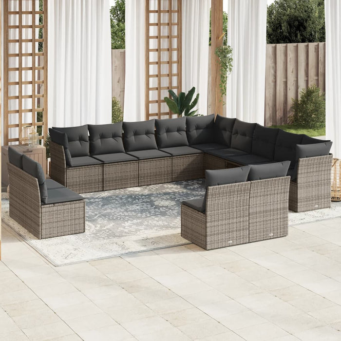 Set mobilier de grădină cu perne, 13 piese, gri, poliratan WALTI