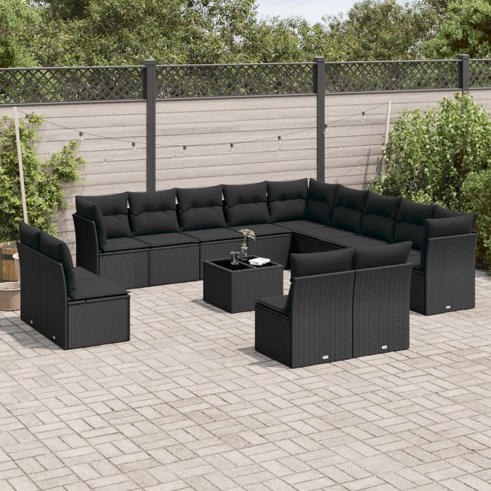 Set mobilier de grădină cu perne, 14 piese, negru, poliratan - WALTI WALTI