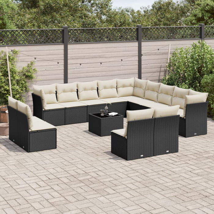 Set mobilier de grădină cu perne, 14 piese, negru, poliratan WALTI