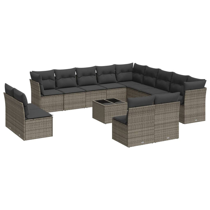 Set mobilier de grădină cu perne, 14 piese, gri, poliratan - WALTI WALTI