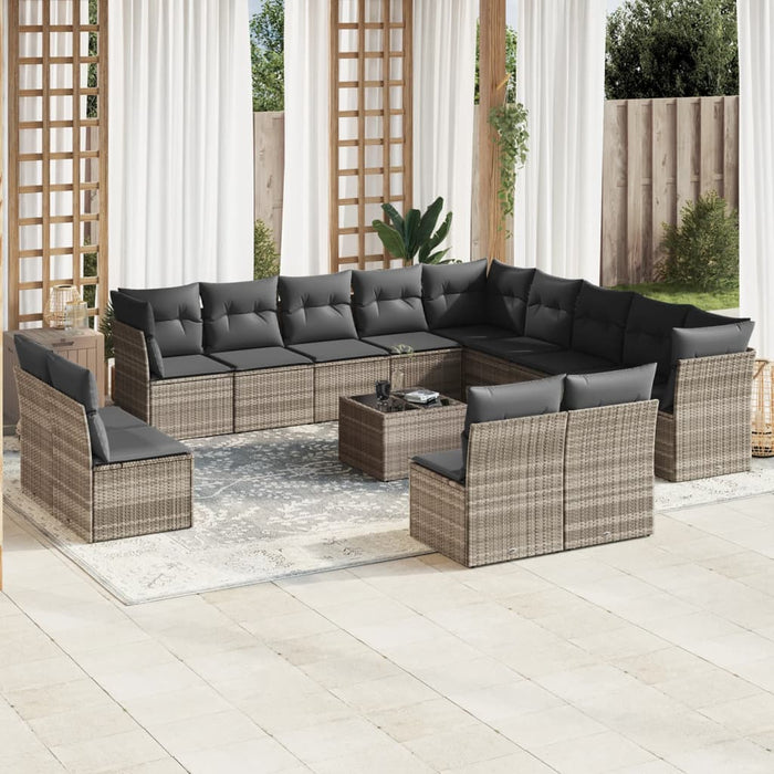 Set mobilier de grădină cu perne,14 piesegri deschis, poliratan - WALTI WALTI