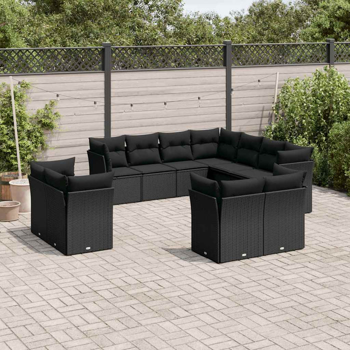 Set canapele de grădină cu perne, 11 piese, negru, poliratan - WALTI WALTI