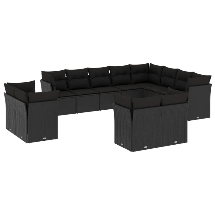 Set canapele de grădină, 12 piese, cu perne, negru, poliratan - WALTI WALTI