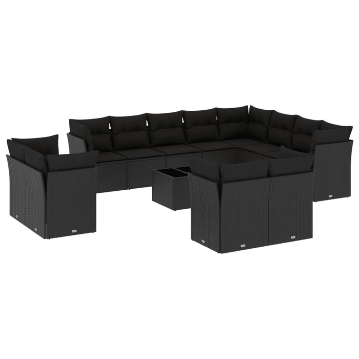 Set mobilier de grădină cu perne, 13 piese, negru, poliratan - WALTI WALTI