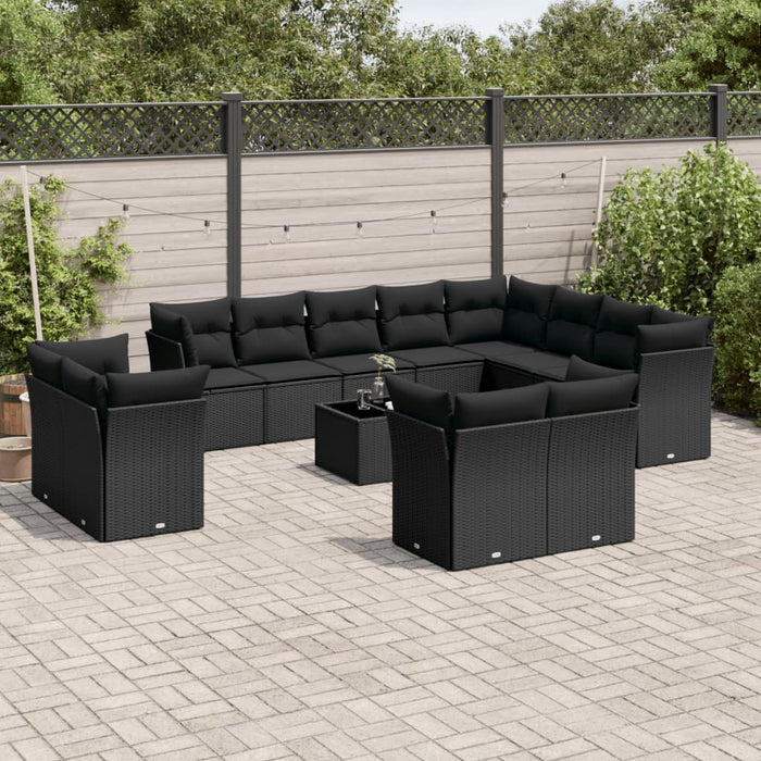 Set mobilier de grădină cu perne, 13 piese, negru, poliratan - WALTI WALTI