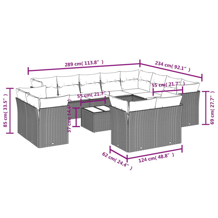 Set mobilier de grădină cu perne, 13 piese, negru, poliratan - WALTI WALTI