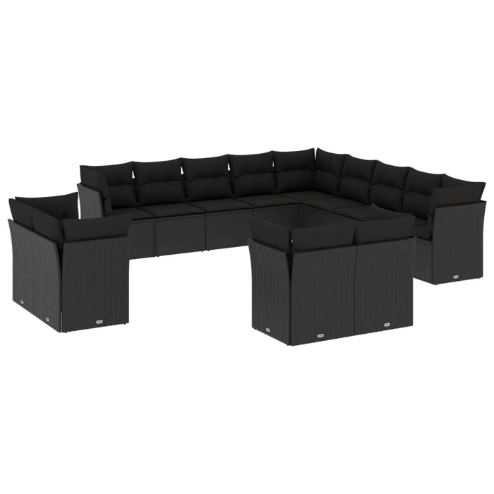 Set mobilier de grădină cu perne, 13 piese, negru, poliratan - WALTI WALTI