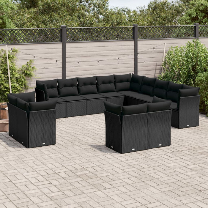 Set mobilier de grădină cu perne, 13 piese, negru, poliratan - WALTI WALTI