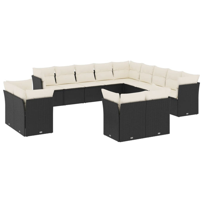 Set mobilier de grădină cu perne, 13 piese, negru, poliratan - WALTI WALTI