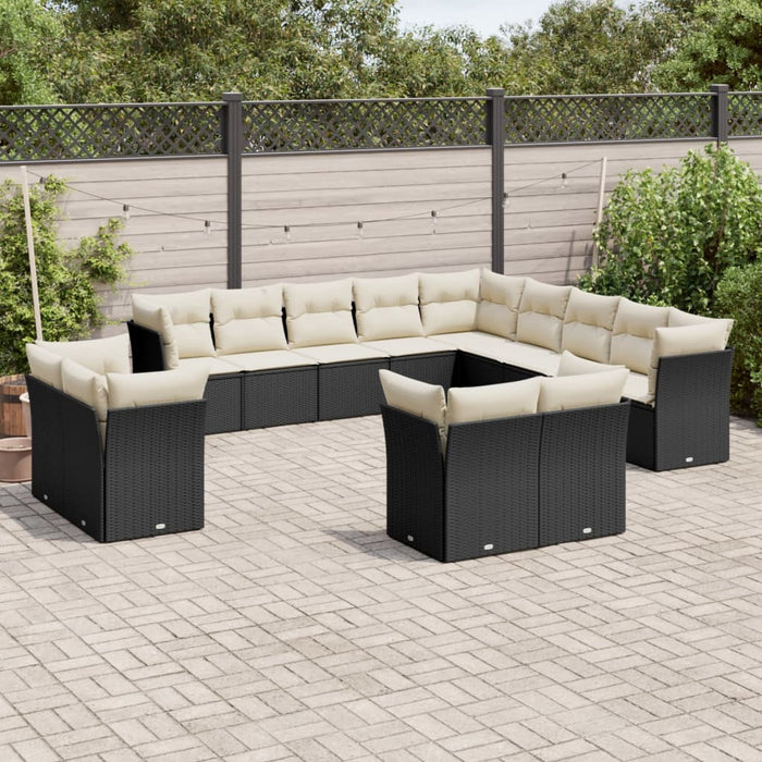 Set mobilier de grădină cu perne, 13 piese, negru, poliratan - WALTI WALTI