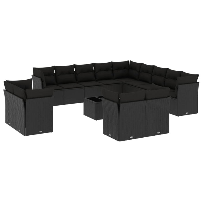 Set mobilier de grădină cu perne, 14 piese, negru, poliratan WALTI