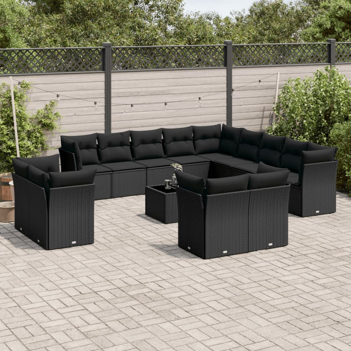 Set mobilier de grădină cu perne, 14 piese, negru, poliratan WALTI