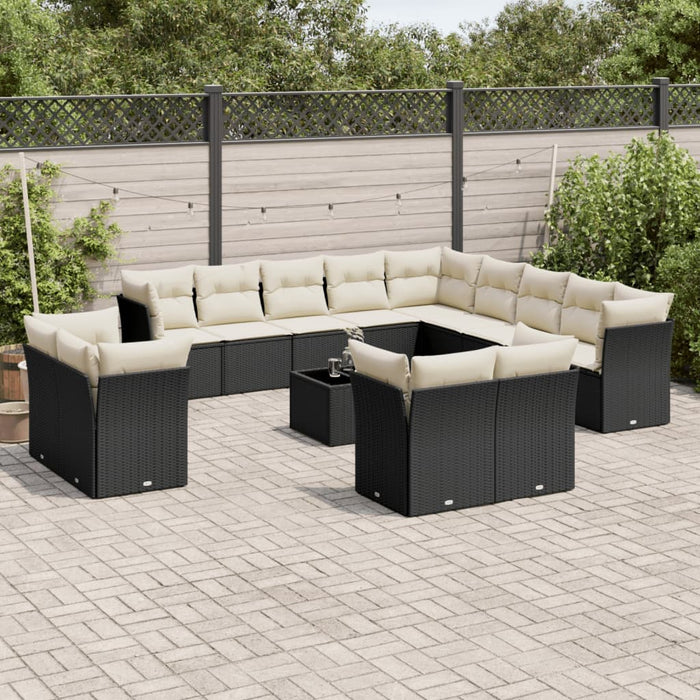 Set mobilier de grădină cu perne, 14 piese, negru, poliratan - WALTI WALTI