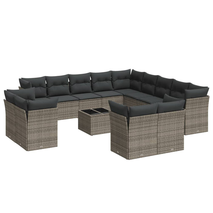 Set mobilier de grădină cu perne, 14 piese, gri, poliratan - WALTI WALTI