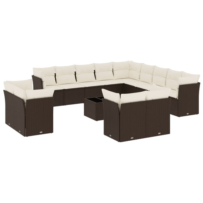 Set mobilier de grădină cu perne, 14 piese, maro, poliratan WALTI