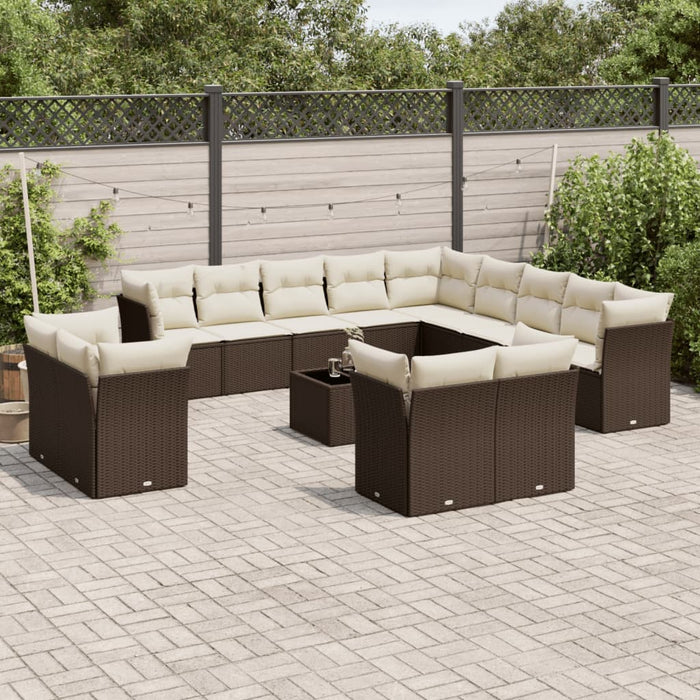 Set mobilier de grădină cu perne, 14 piese, maro, poliratan WALTI