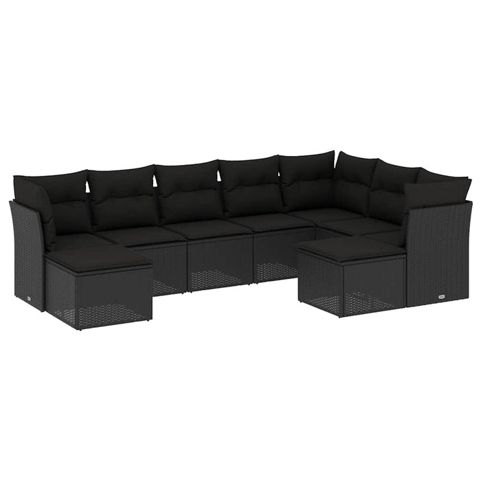 Set mobilier de grădină cu perne, 9 piese, negru, poliratan - WALTI WALTI