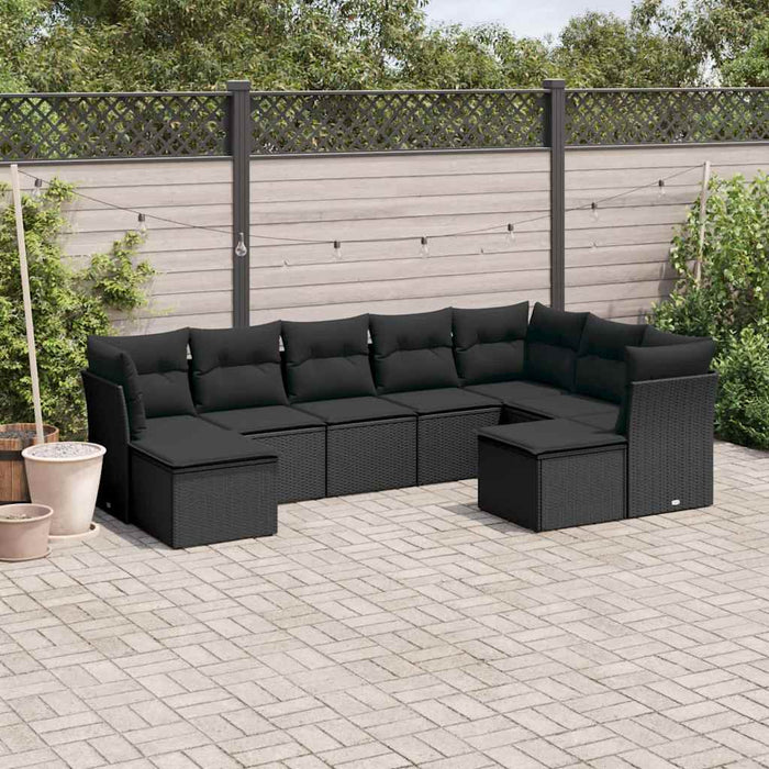 Set mobilier de grădină cu perne, 9 piese, negru, poliratan - WALTI WALTI