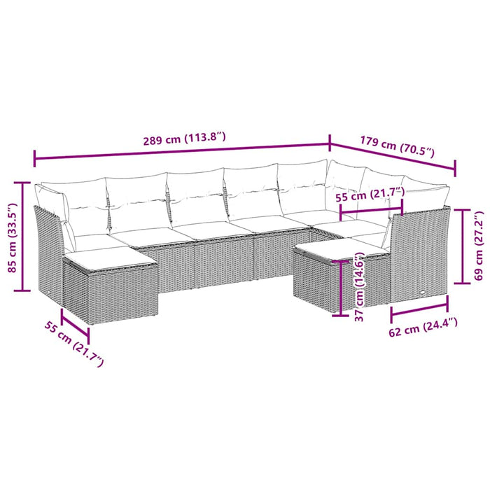 Set mobilier de grădină cu perne, 9 piese, negru, poliratan - WALTI WALTI