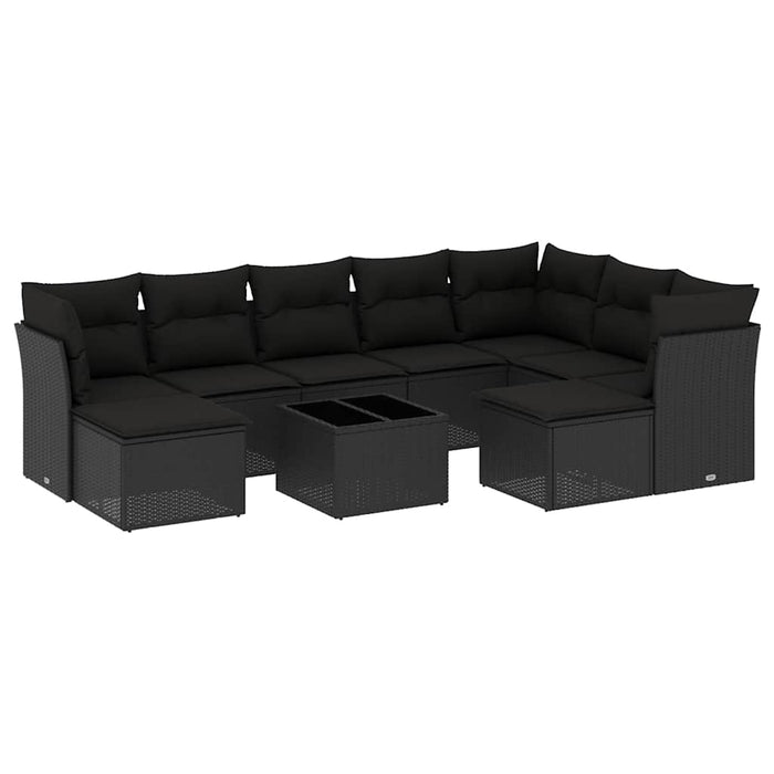 Set canapele de grădină cu perne, 10 piese, negru, poliratan - WALTI WALTI
