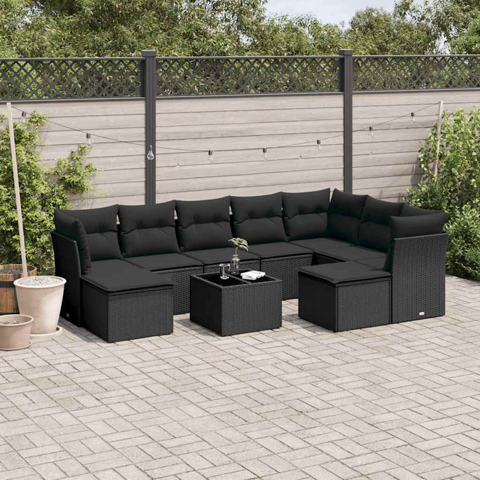 Set canapele de grădină cu perne, 10 piese, negru, poliratan - WALTI WALTI