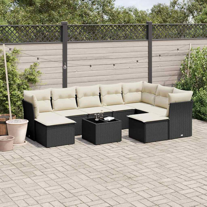 Set canapele de grădină cu perne, 10 piese, negru, poliratan - WALTI WALTI