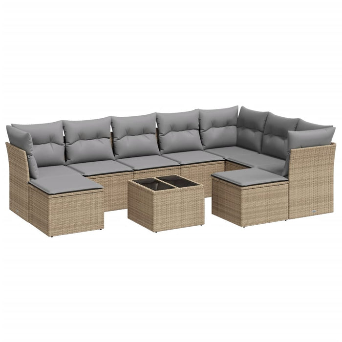 Set canapele de grădină cu perne, 10 piese, bej, poliratan WALTI