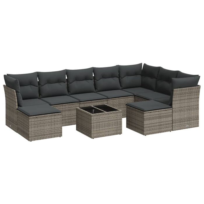 Set mobilier de grădină cu perne, 10 piese, gri, poliratan - WALTI WALTI