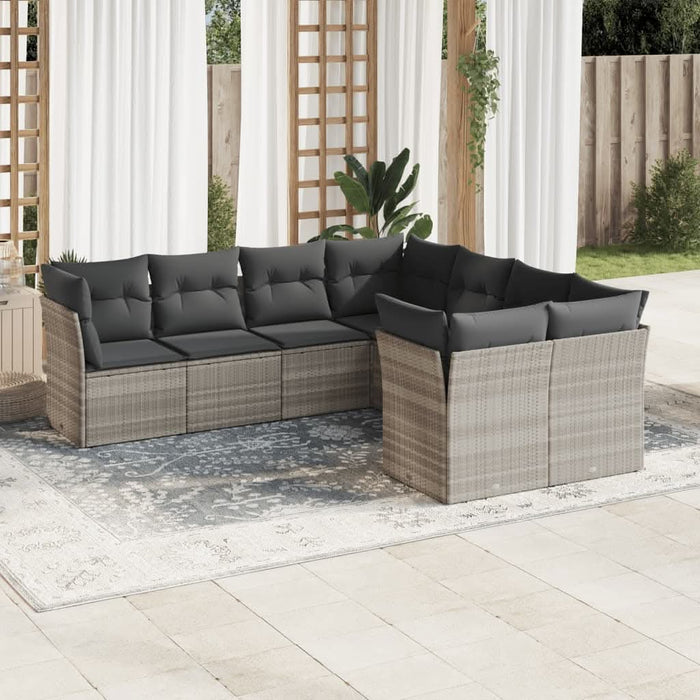 Set mobilier de grădină cu perne, 8 piese gri deschis poliratan - WALTI WALTI