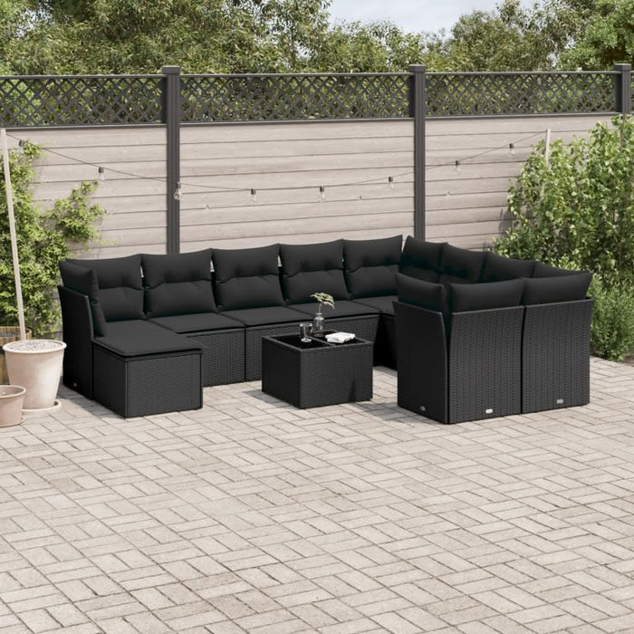 Set canapele de grădină cu perne, 11 piese, negru, poliratan - WALTI WALTI