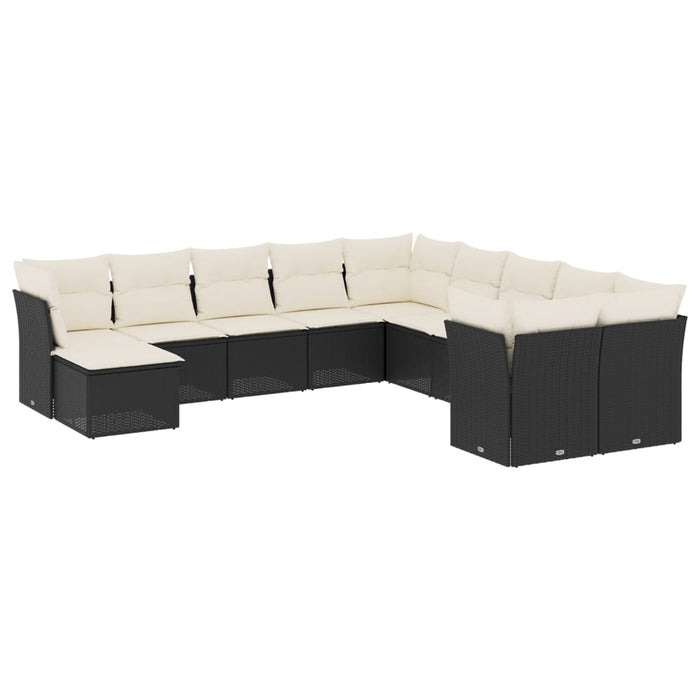 Set canapele de grădină cu perne, 11 piese, negru, poliratan WALTI