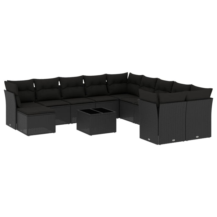 Set canapele de grădină, 12 piese, cu perne, negru, poliratan - WALTI WALTI