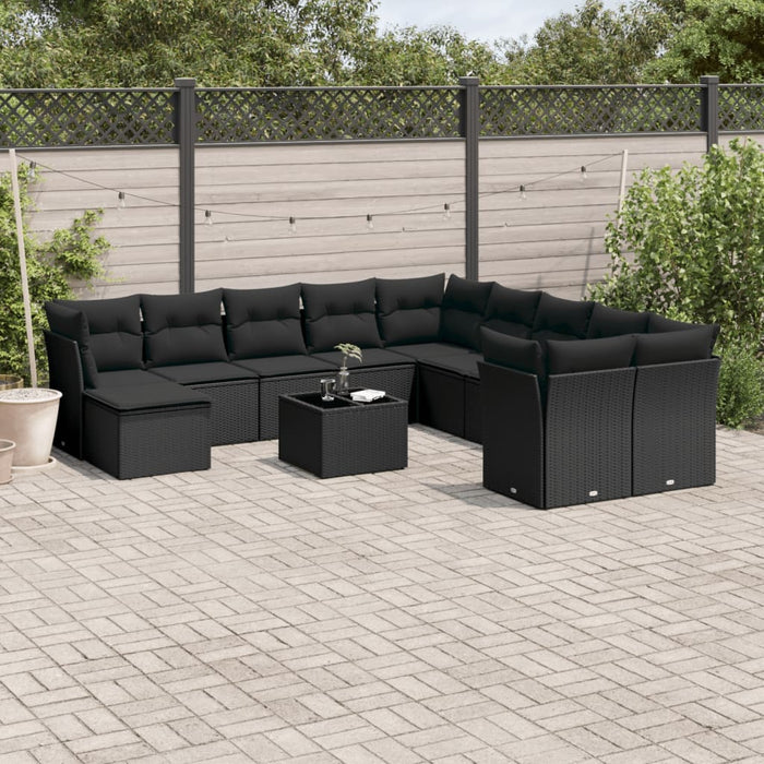 Set canapele de grădină, 12 piese, cu perne, negru, poliratan - WALTI WALTI