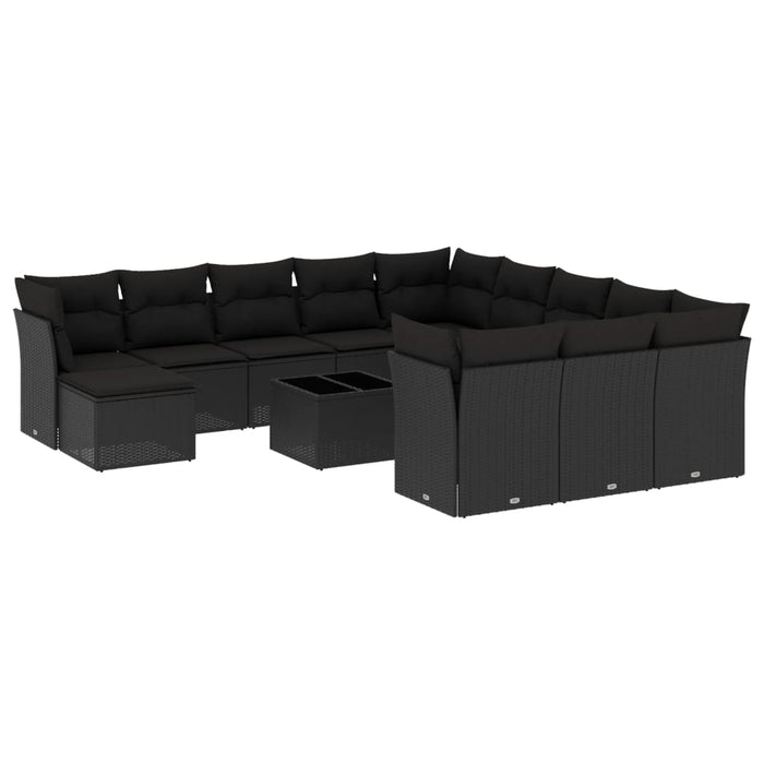 Set mobilier de grădină cu perne, 13 piese, negru, poliratan - WALTI WALTI