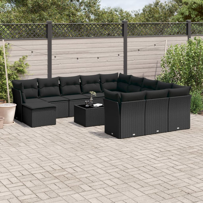 Set mobilier de grădină cu perne, 13 piese, negru, poliratan - WALTI WALTI