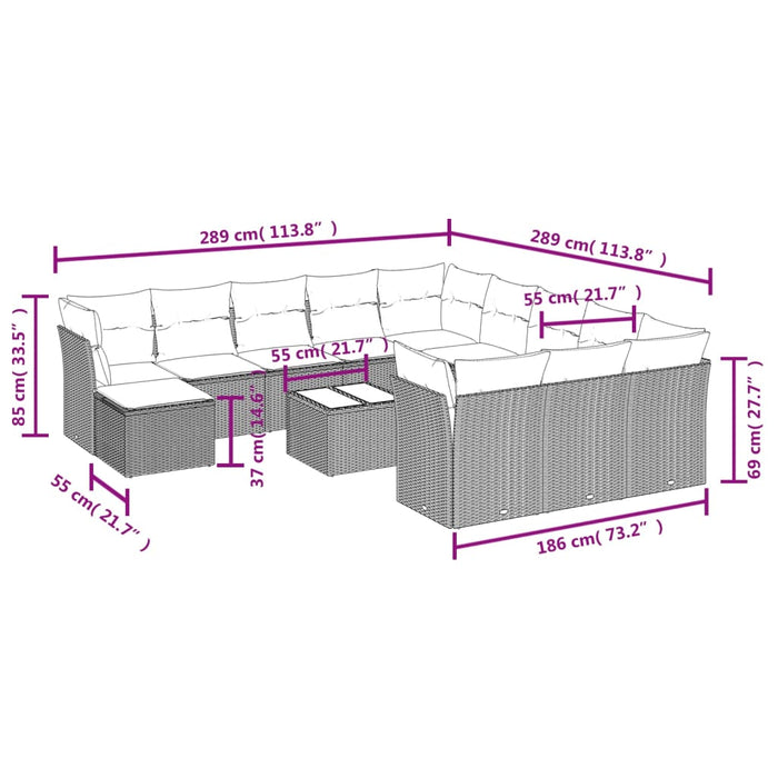 Set mobilier de grădină cu perne, 13 piese, negru, poliratan - WALTI WALTI