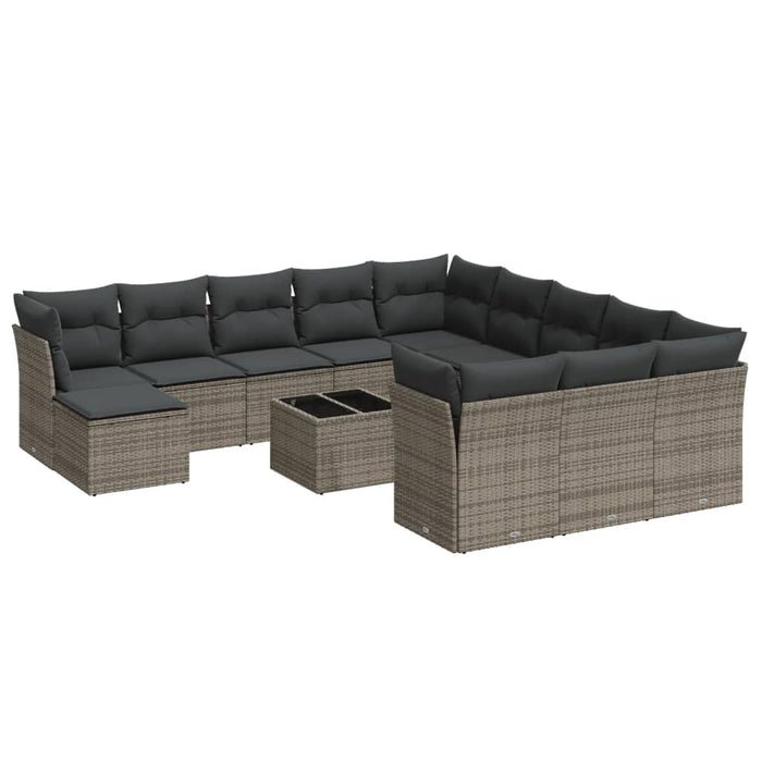 Set mobilier de grădină cu perne, 13 piese, gri, poliratan - WALTI WALTI