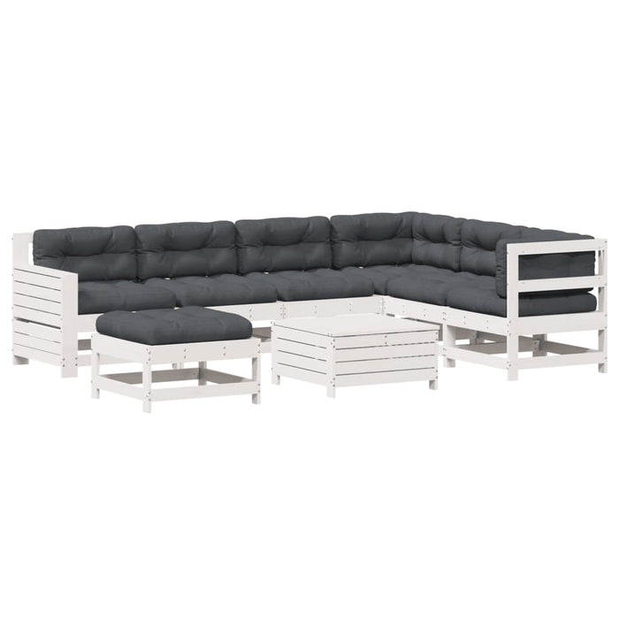 Set mobilier grădină cu perne, 8 piese, alb, lemn masiv de pin WALTI